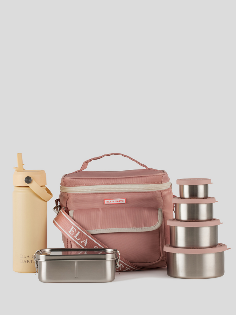 Kids Lunch Bag Set - Dusty Pink / Yellow 