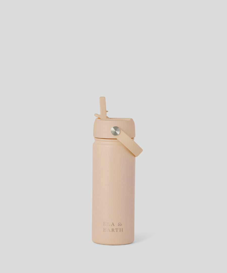 beige kids insulated water bottle with straw lid