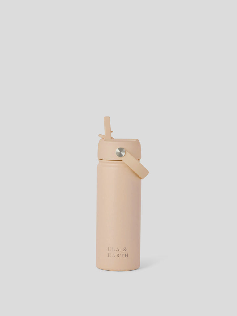 beige kids insulated water bottle with straw lid