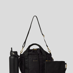 Black Lunch Bucket Bag with Medium pouch and Black Water Bottle. 