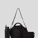 Black Lunch Bucket Bag with Medium pouch and Black Water Bottle. 