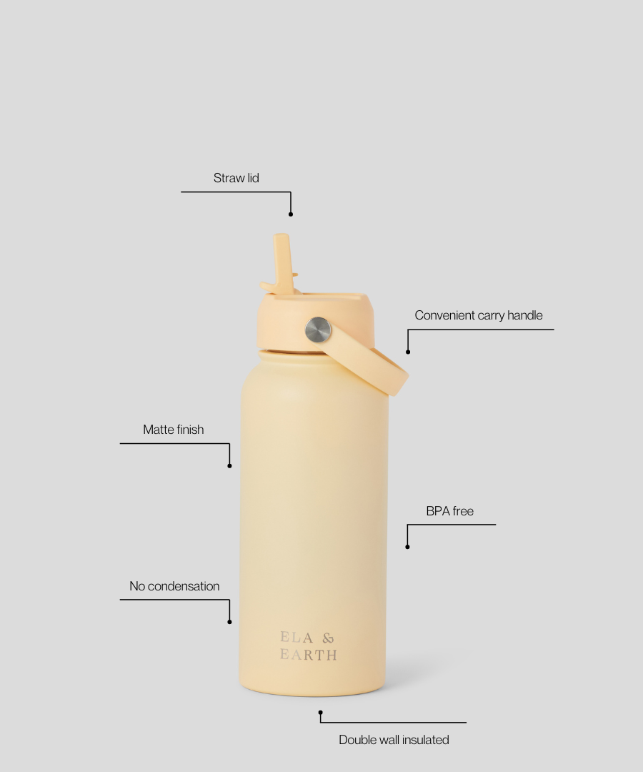 1l stainless steel drink bottle with straw - pastel yellow