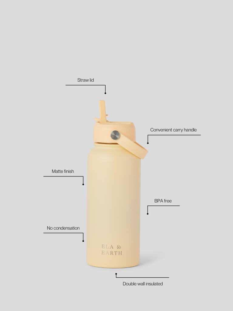 1l stainless steel drink bottle with straw - pastel yellow