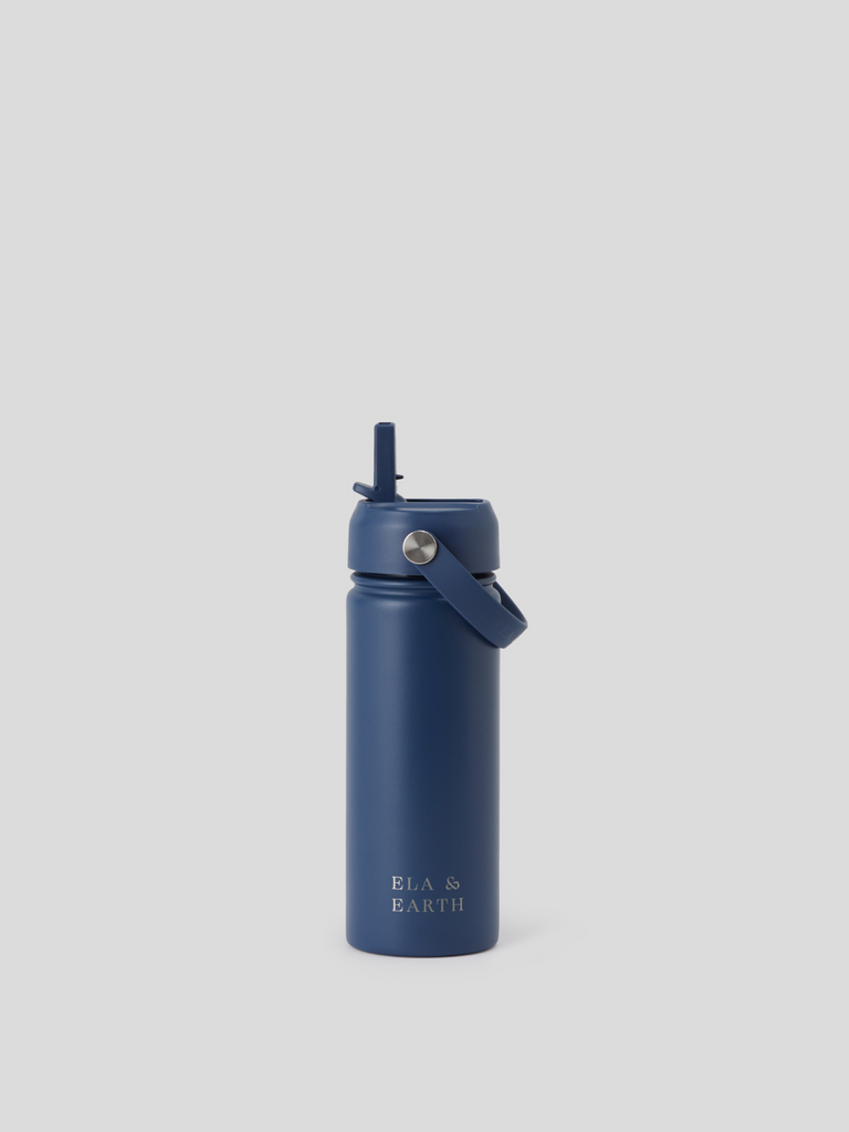 kids insulated water bottle with straw - navy