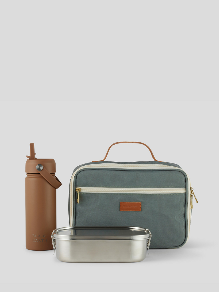 Green kids lunch bag school set
