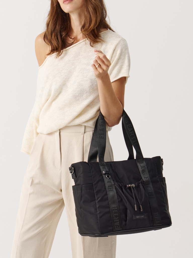 Insulated Medium Tote Bag -  Black With Gunmetal 