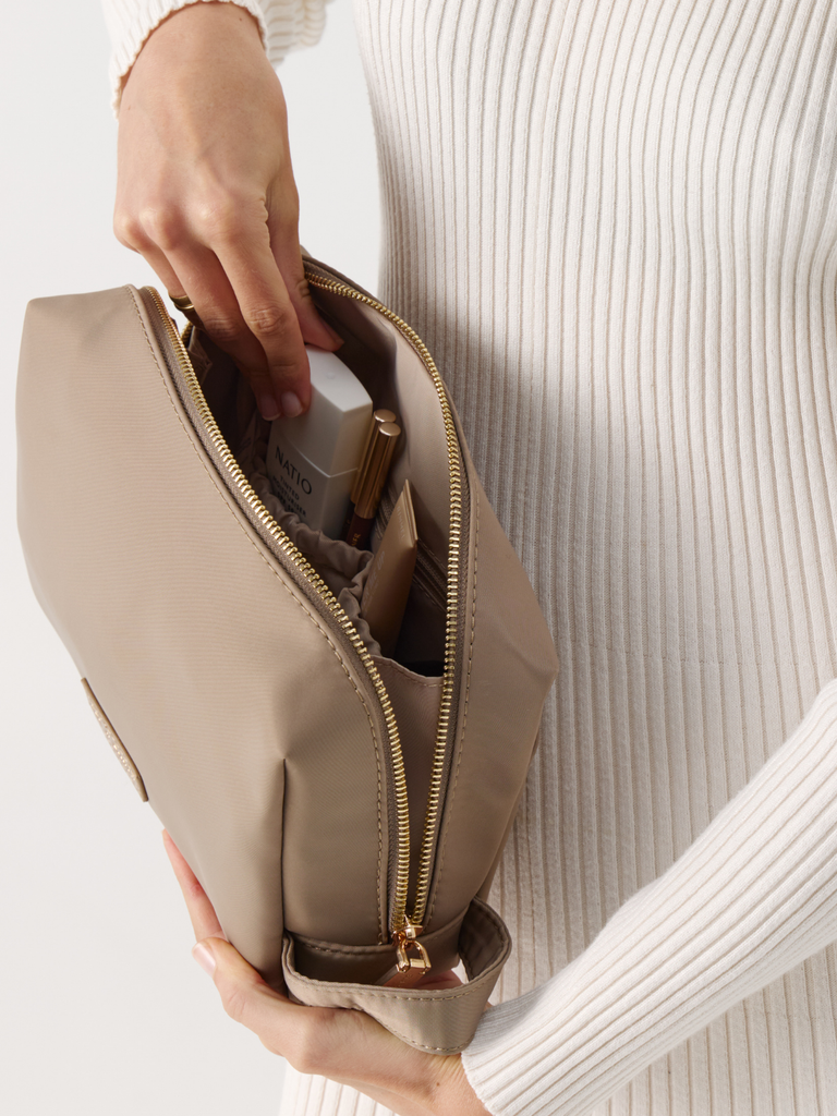 Lightweight Cosmetic Bag With Secure Zipper - Beige