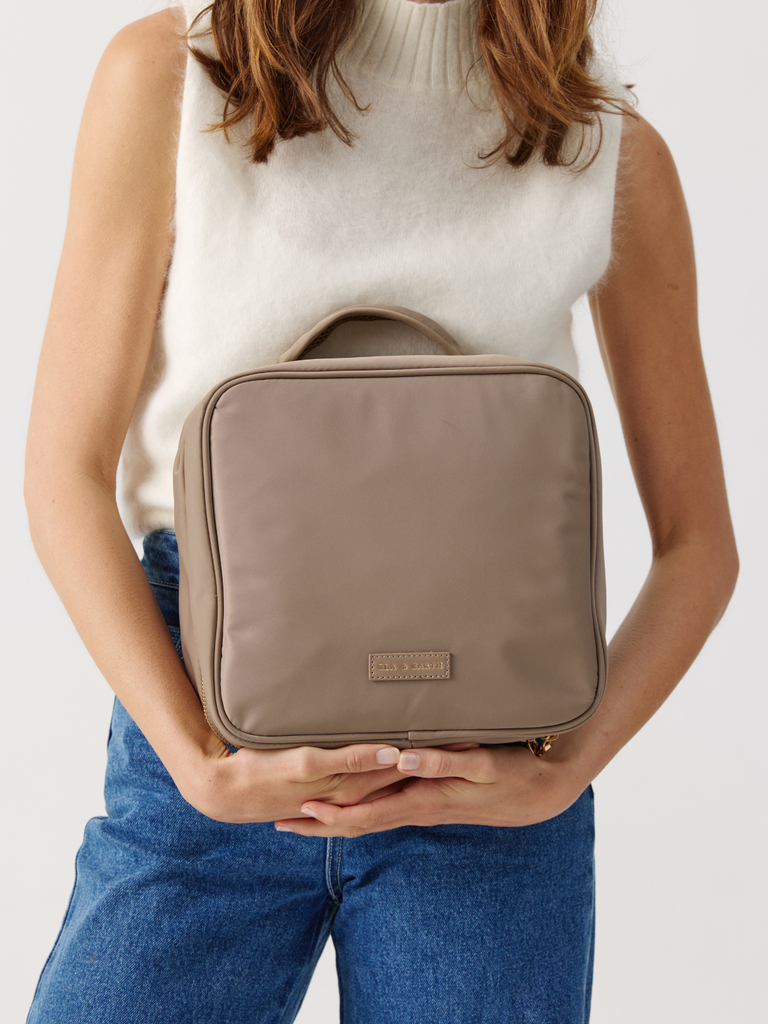 Fold Out Toiletry Bag With Built-in Hook - Beige