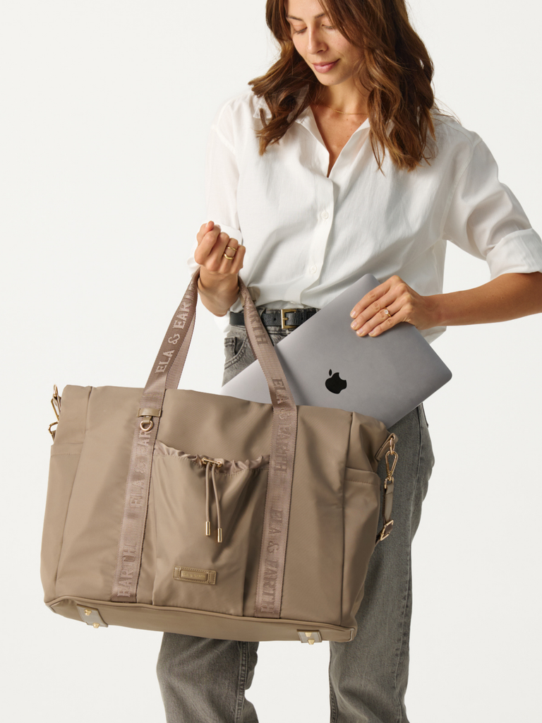 Large Travel Bag - Oyster With Gold 