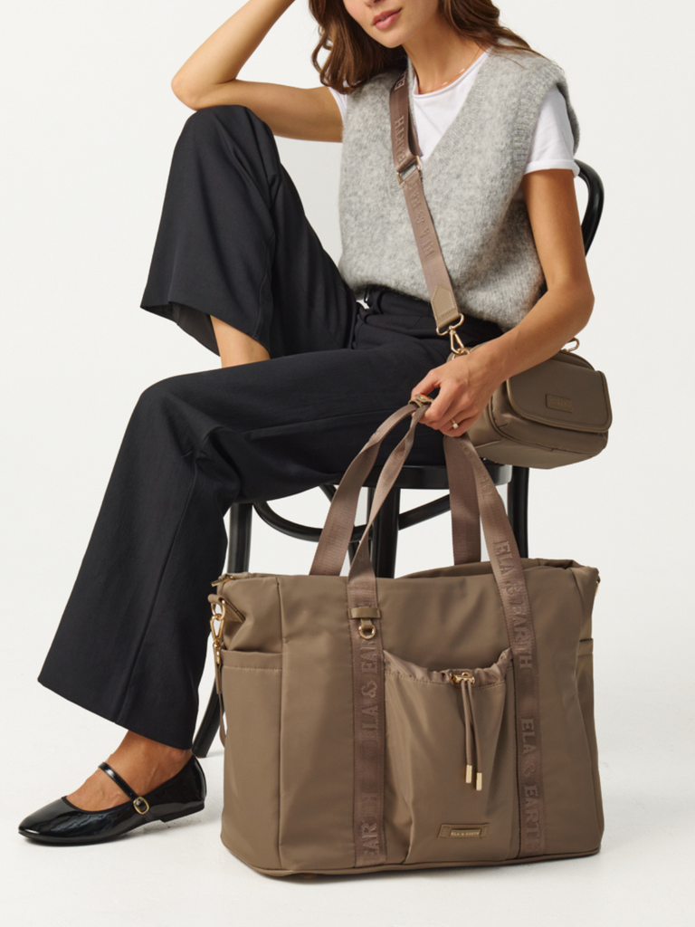 Overnight Tote & Crossbody Bag Travel Set - Oyster With Gold 