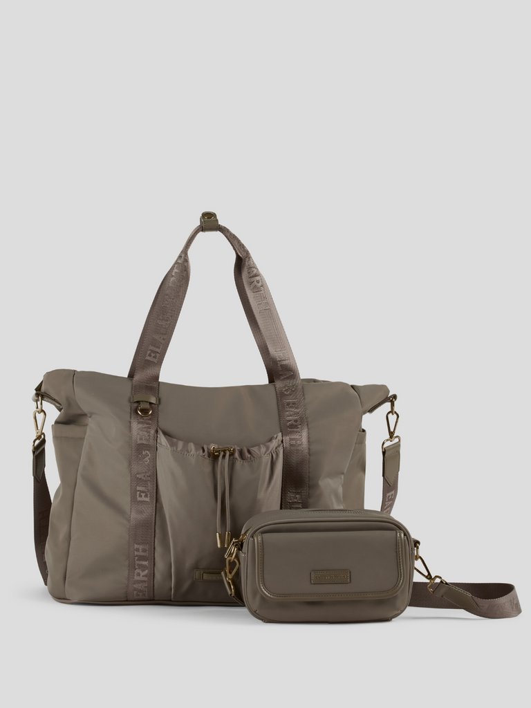 Overnight Tote & Crossbody Bag Set - Oyster With Gold 