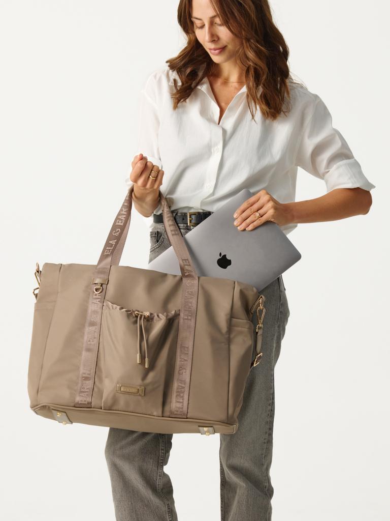 Large stylish tote bag - Oyster With Gold