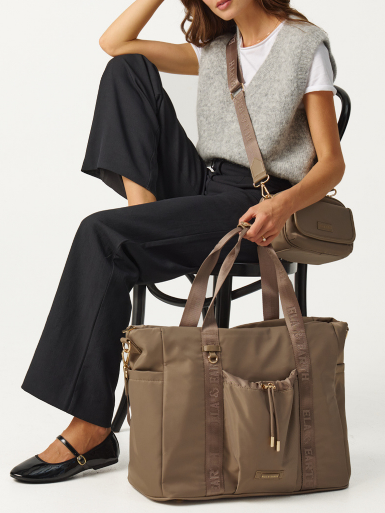 Shoulder strap tote bag -Oyster With Gold