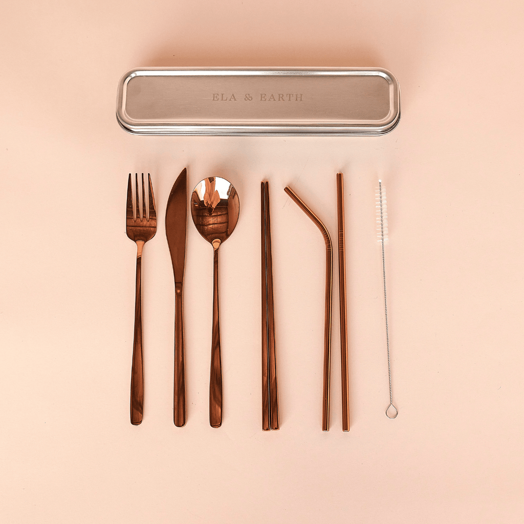 Rose gold reusable cutlery