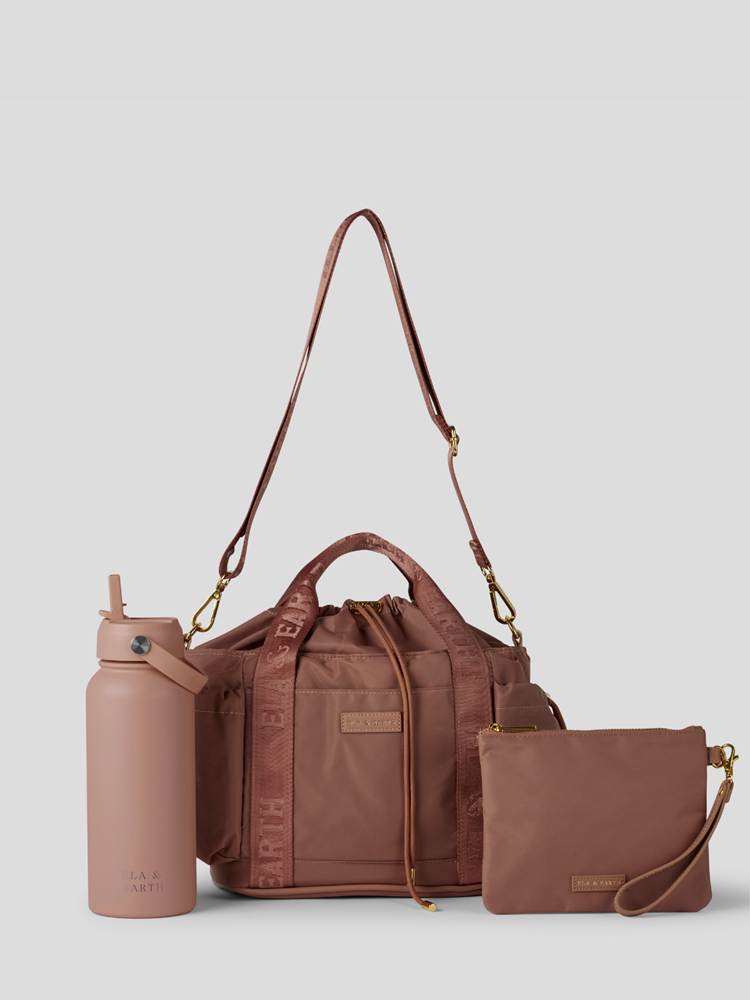 Rose Lunch Bucket Bag Set, including Water bottle, Lunch Bucket Bag and Medium Pouch 