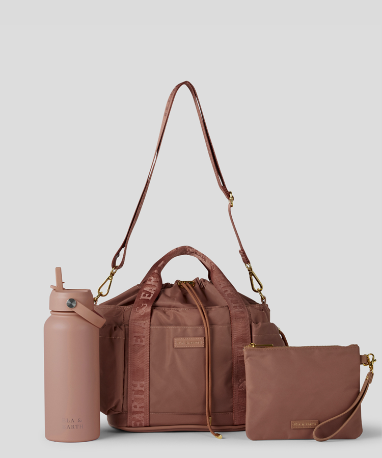 Rose Lunch Bucket Bag Set, including Water bottle, Lunch Bucket Bag and Medium Pouch 