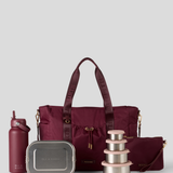 Shiraz Tote Bag, Black Water Bottle, 1400ml lunch box, Dusty Pink Nesting Container and Medium Pouch 
