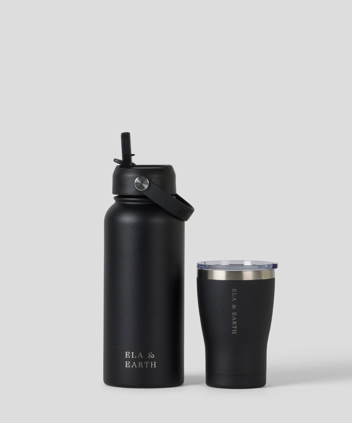 1 Litre Water Bottle & 350ml Tumbler - Black 