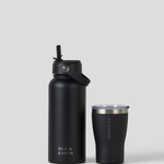 1 Litre Water Bottle & 350ml Tumbler - Black 