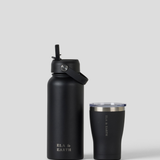 1 Litre Water Bottle & 350ml Tumbler - Black 