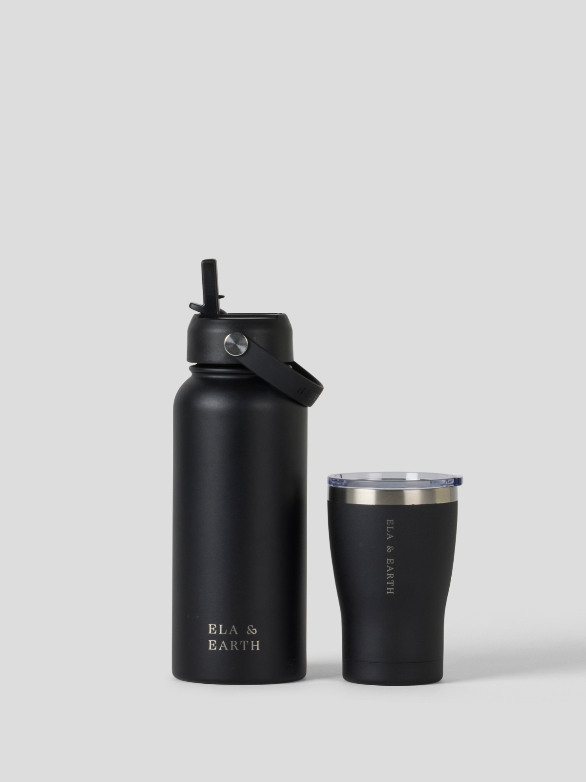 1 Litre Water Bottle & 350ml Tumbler - Black 