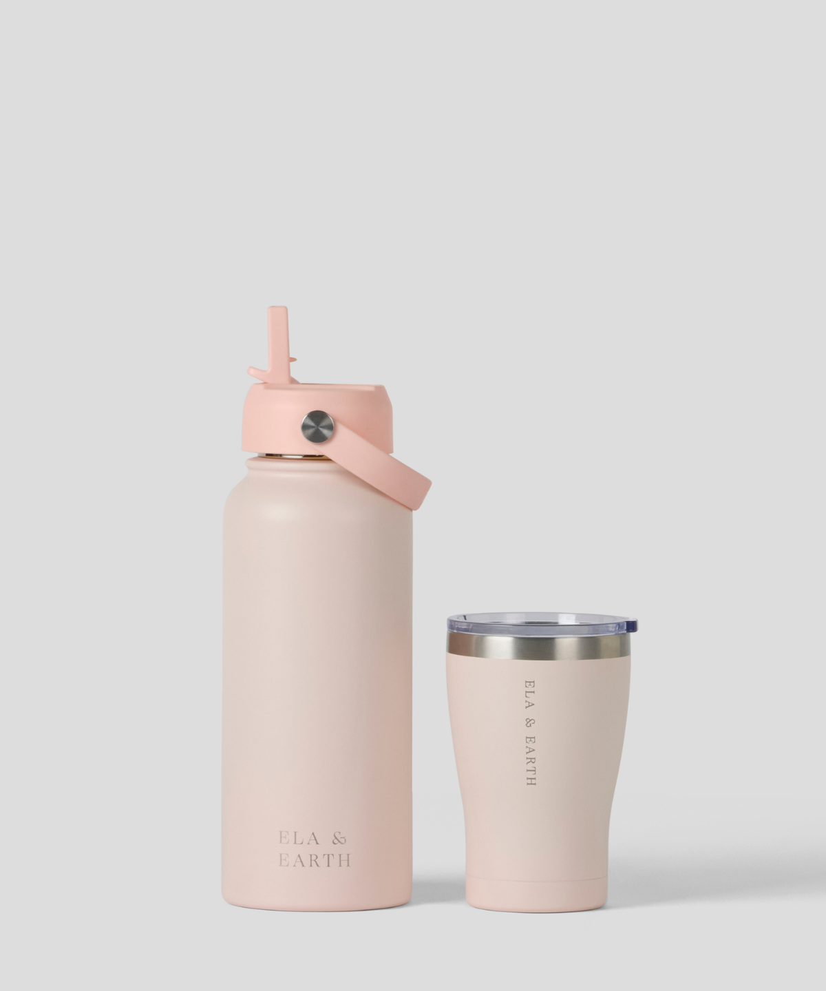 1 Litre Water Bottle & 350ml Tumbler -  Blush Pink 