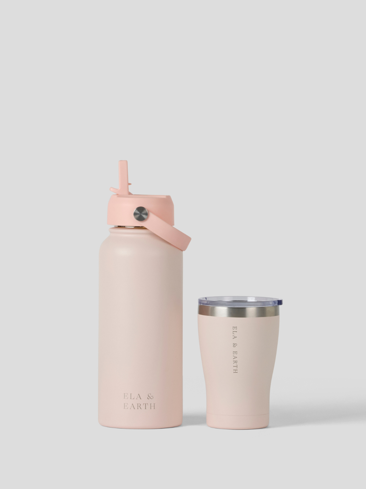 1 Litre Water Bottle & 350ml Tumbler -  Blush Pink 