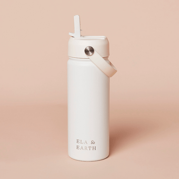 white kids insulated water bottle with straw lid