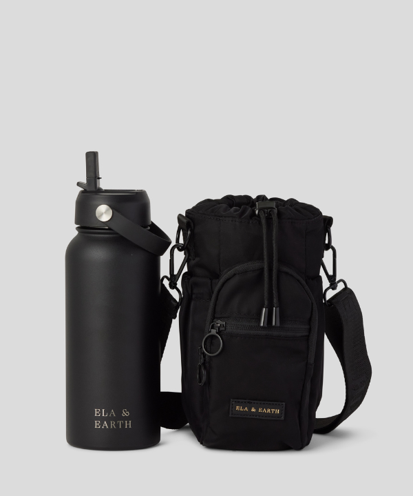 Black Water Bottle and Water Bottle Bag 