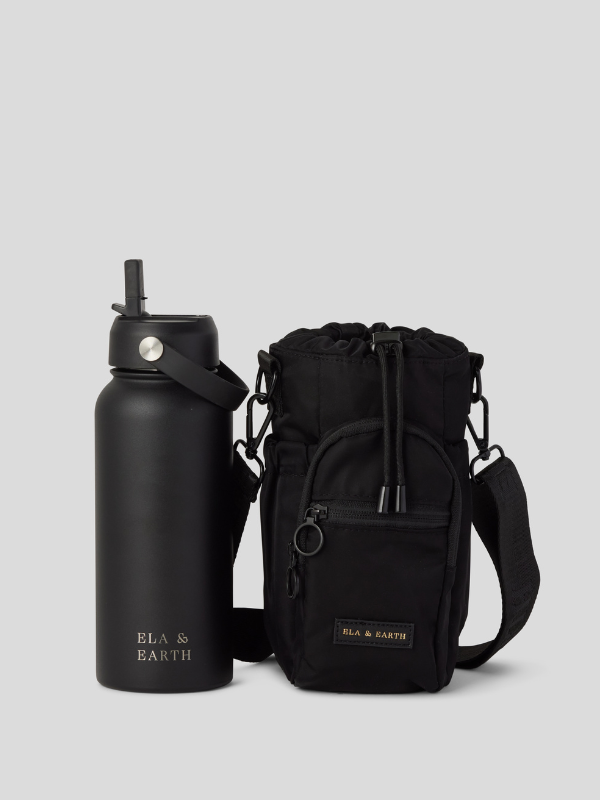 Black Water Bottle and Water Bottle Bag 
