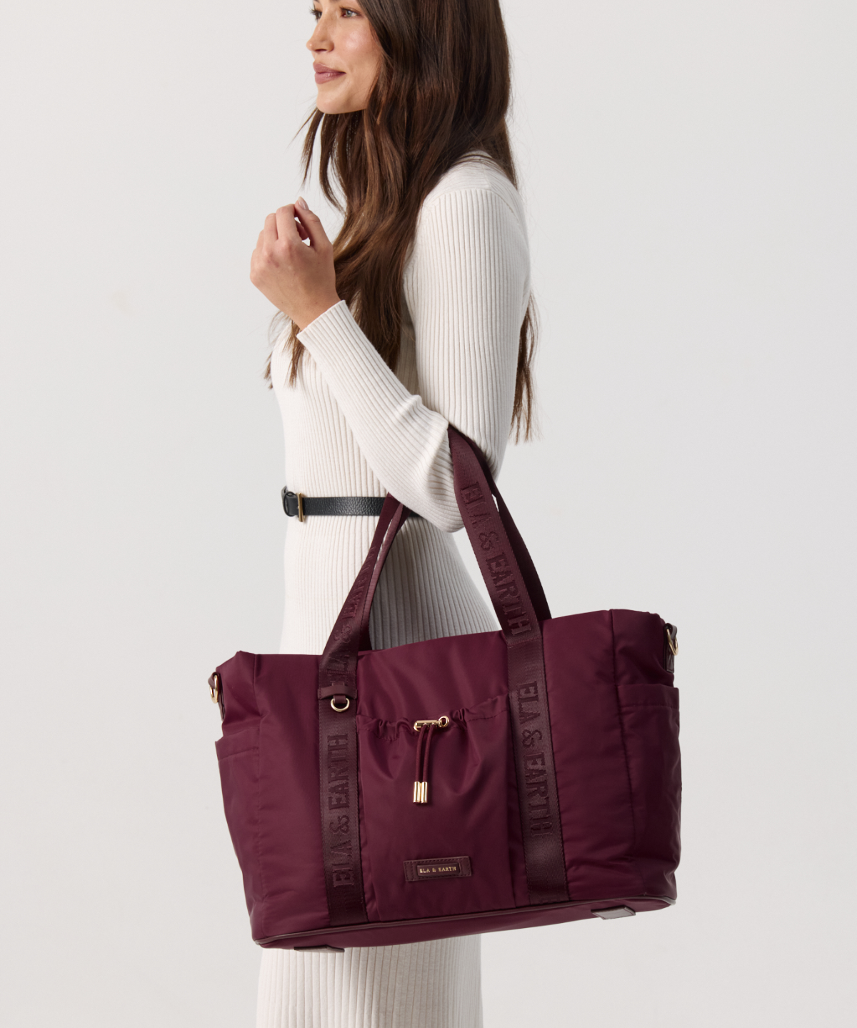 Model holding a Shiraz tote Bag 