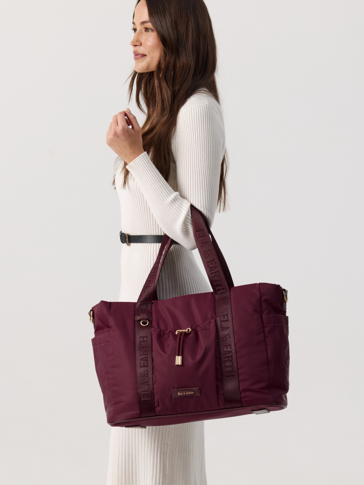 Model holding a Shiraz tote Bag 