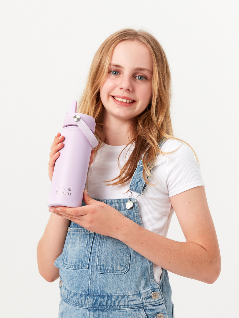 purple kids insulated water bottle with straw lid