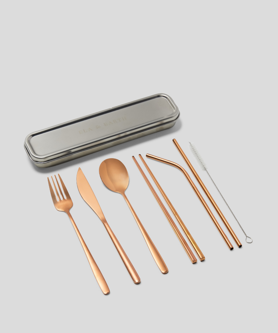 7pc reusable cutlery - rose gold