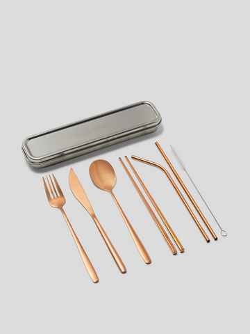 7pc reusable cutlery - rose gold