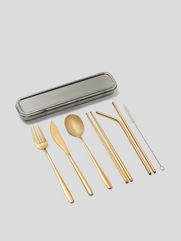 7pc reusable cutlery - gold