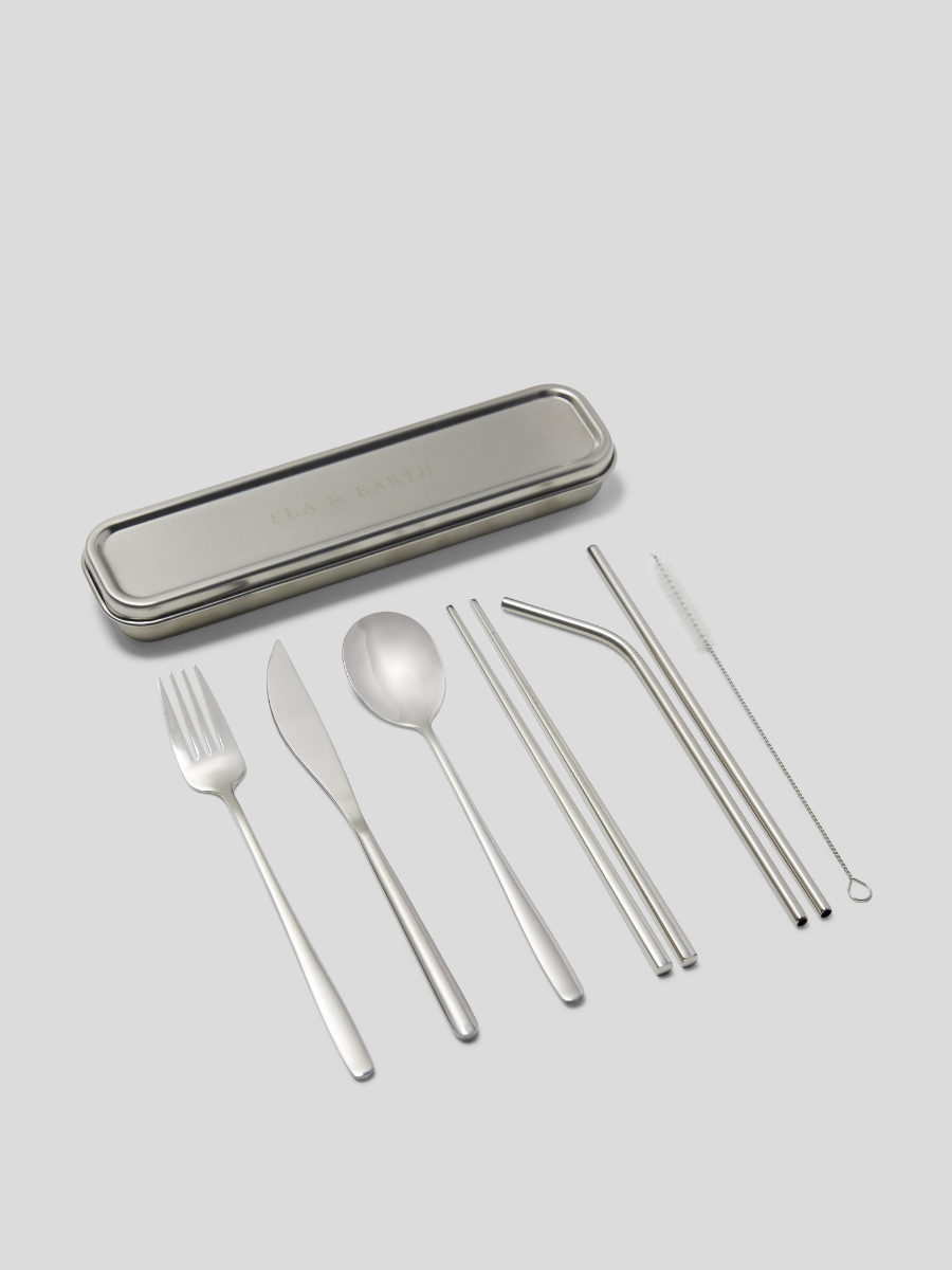 7pc reusable cutlery - silver
