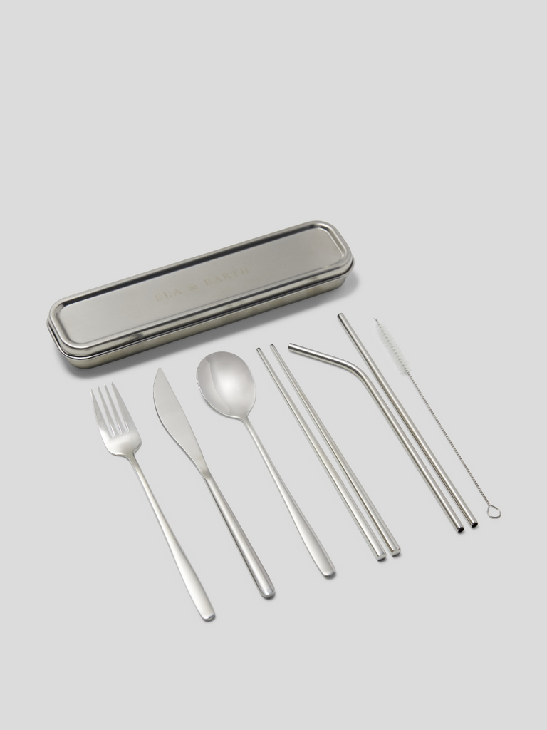 7pc reusable cutlery - silver
