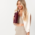 1 litre water bottle with straw lid - burgundy