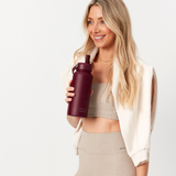 1 litre water bottle with straw lid - burgundy